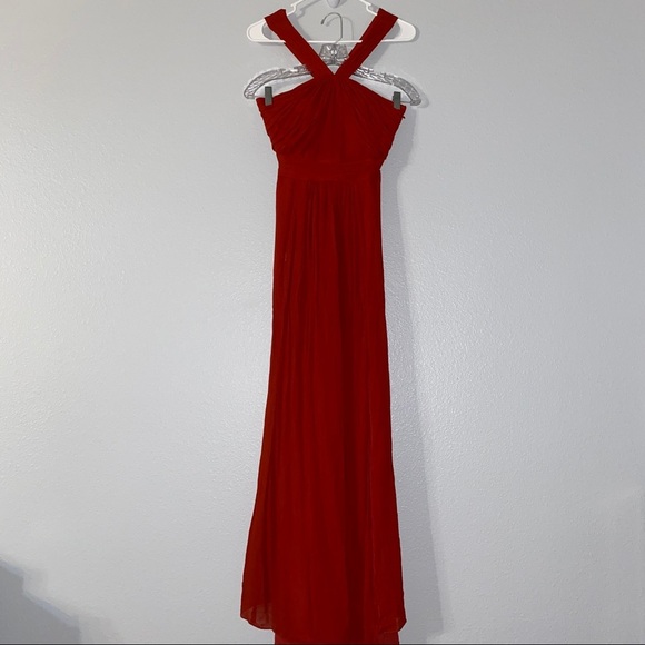 Bebe Dresses | Bebe Halter Neck Dark Red Silk Slit Dress Gown Women's 2 | Color: Red | Size: 2 | Xnlx's Closet